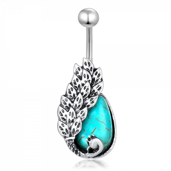 Anneaux de nombril en cristal bleu, boucle d'oreille pendante, piercing au nombril coeur, grappe d'haltères, fleur, 14G, 1 pièce|2,69 €|OKKO MODE