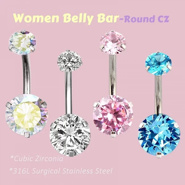 1 Pc En Acier Inoxydable Piercing Nombril Anneau Avec Rond Zircone Cubique Gem Ombligo Corps Jewelry AB Rose Aqua Couleur Claire|2,00 €|OKKO MODE