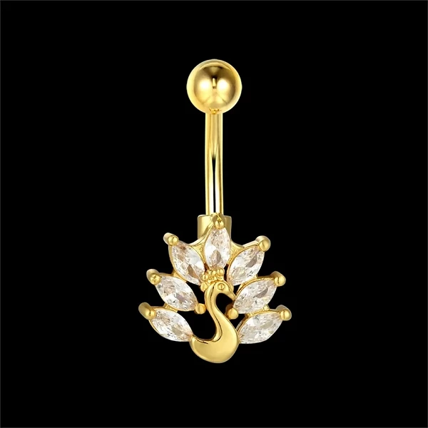 Piercing Nombril Acier Inoxydable, Bijoux Corps, Barbell, Fleur, Papillon, Croix, Coeur, 14G, 10mm, CZ, Document Or|4,49 €|OKKO MODE