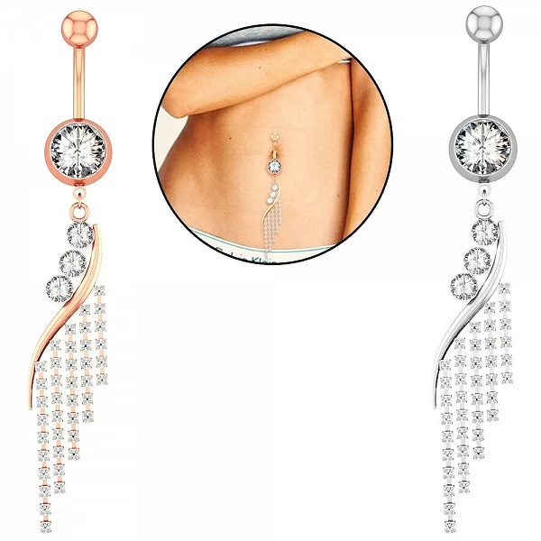 Anneau de nombril à frange en forme de S en or rose, piercing au nombril, bijoux en acier inoxydable 14G, pompon recruté|2,69 €|OKKO MODE