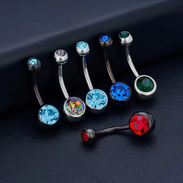 Anneaux de nombril colorés en titane G23 pour femmes, bijoux de piercing au nombril, 14G, incrustation, haute qualité, nouveau|4,49 €|OKKO MODE