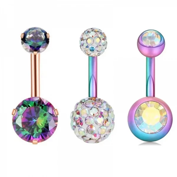 Ensemble de piercings pour le ventre en acier chirurgical, 3 pièces/lot, 14G, en cristal, en forme de cœur, de nombril|2,69 €|OKKO MODE