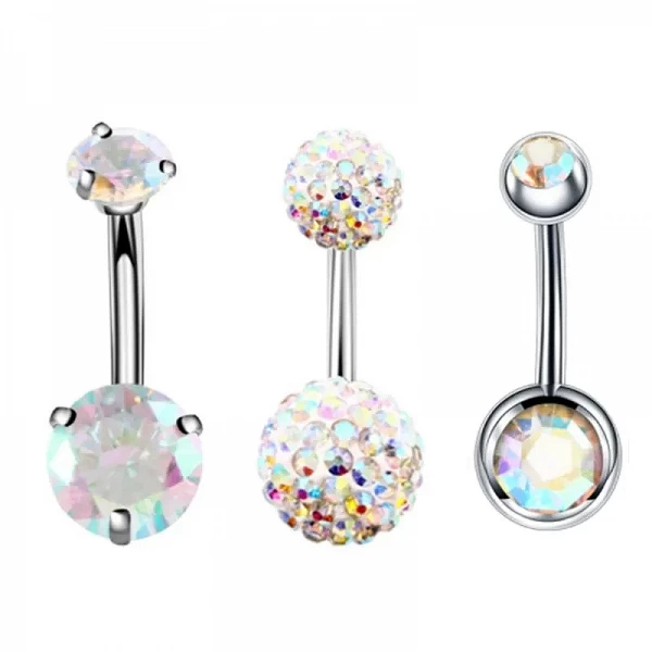 Ensemble de piercings pour le ventre en acier chirurgical, 3 pièces/lot, 14G, en cristal, en forme de cœur, de nombril|2,69 €|OKKO MODE