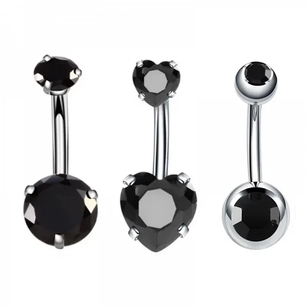 Ensemble de piercings pour le ventre en acier chirurgical, 3 pièces/lot, 14G, en cristal, en forme de cœur, de nombril|2,69 €|OKKO MODE