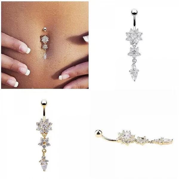 Piercing de nombril sexy pour femmes et filles, bijoux de corps, pendentif fleur, anneaux de nombril en cristal, accessoires de |3,01 €|OKKO MODE