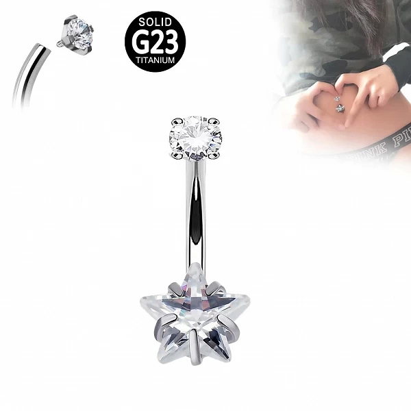 Piercing de Nombril en Clip Sexy en Titane et Acier, Anneaux de Nombril en Forme de Cœur, Strass Carrés, à la Mode, 1 Pièce|2,69 €|OKKO MODE