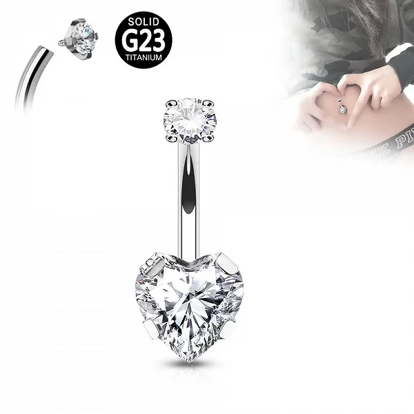 Piercing de Nombril en Clip Sexy en Titane et Acier, Anneaux de Nombril en Forme de Cœur, Strass Carrés, à la Mode, 1 Pièce|2,69 €|OKKO MODE