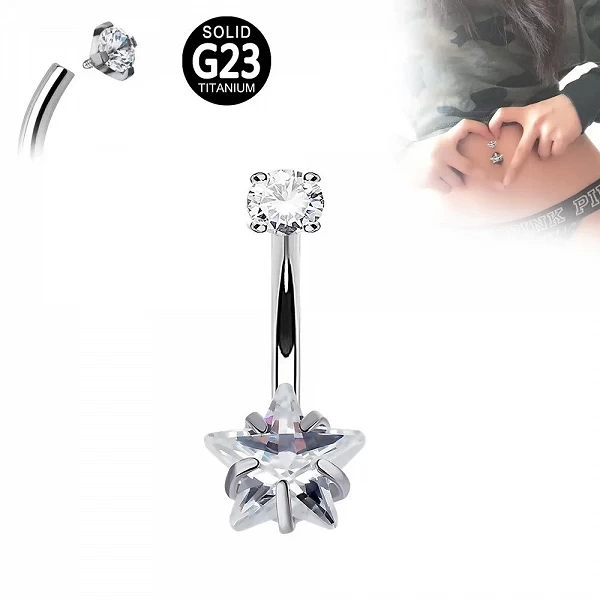 Piercing de Nombril en Clip Sexy en Titane et Acier, Anneaux de Nombril en Forme de Cœur, Strass Carrés, à la Mode, 1 Pièce|2,69 €|OKKO MODE