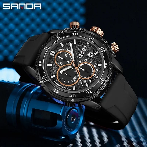 SANDA-Montre-bracelet de luxe étanche pour homme, chronographe Shoous, date, montres à quartz militaires, mode décontractée, 531|18,00 €|OKKO MODE