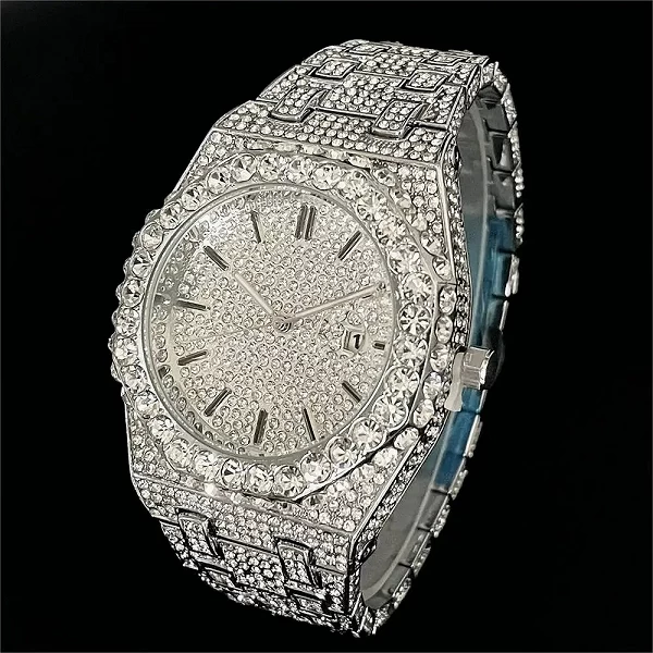 Montre-bracelet à quartz glacée pour homme, montre verte, gros diamant, montre-bracelet Bling, Hip Hop, mode de luxe, livraison |45,90 €|OKKO MODE