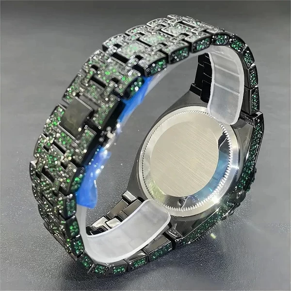 Montre-bracelet à quartz glacée pour homme, montre verte, gros diamant, montre-bracelet Bling, Hip Hop, mode de luxe, livraison |45,90 €|OKKO MODE