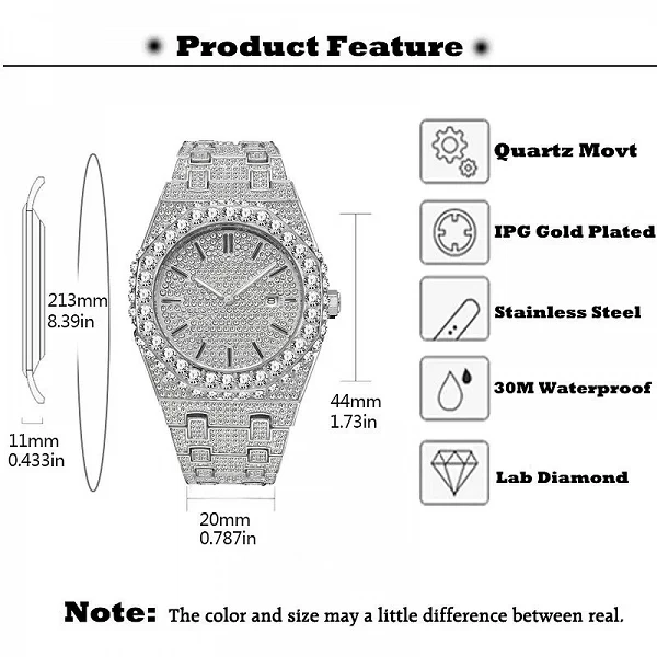 Montre-bracelet à quartz glacée pour homme, montre verte, gros diamant, montre-bracelet Bling, Hip Hop, mode de luxe, livraison |45,90 €|OKKO MODE