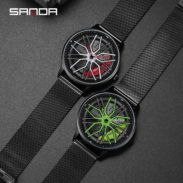 Sanda-Montre-bracelet analogique pour hommes d'affaires, P1107, design de roue de voiture rotative, cadran de degré d'eau, mouve|33,14 €|OKKO MODE