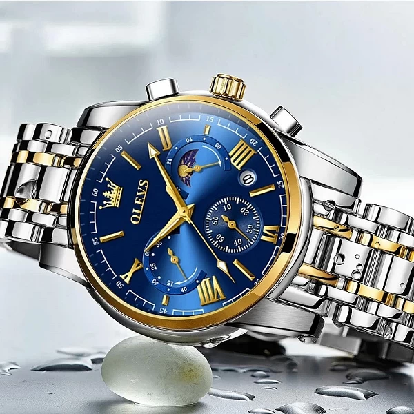 OLEVS-Montre à Quartz Étanche pour Homme, Chronographe, Calendrier, Phase de Lune, Certification Originale, Marque de Mode|28,80 €|OKKO MODE