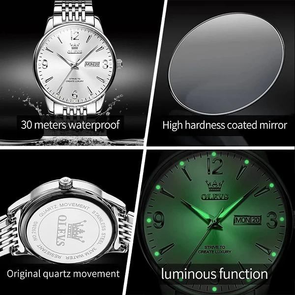 OLEVS-Montre à quartz en acier inoxydable pour homme, marque de luxe, mode professionnelle, étanche, lueur, semaine, date, class|28,80 €|OKKO MODE