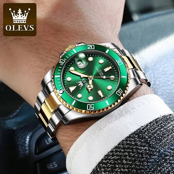 OLEVS-Montre à quartz étanche pour homme, montre-bracelet de plongée verte, calendrier Shoe, montre de luxe pour homme, original|34,60 €|OKKO MODE