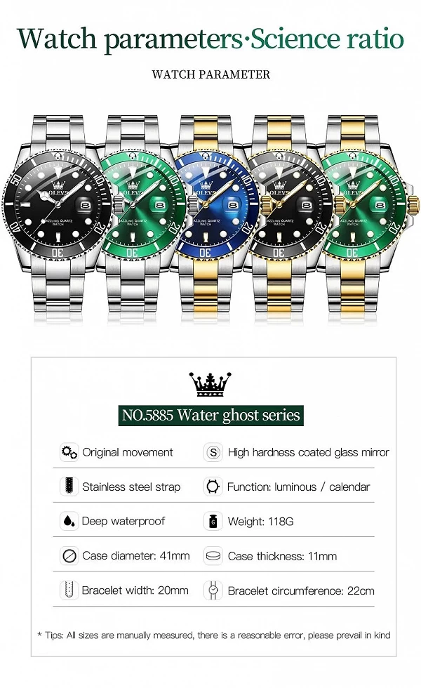 OLEVS-Montre à quartz étanche pour homme, montre-bracelet de plongée verte, calendrier Shoe, montre de luxe pour homme, original|34,60 €|OKKO MODE