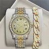 Montre-bracelet de luxe en diamant pour homme, biscuits doré, montre-bracelet hip-hop, horloge masculine, 2 pièces|6,45 €|OKKO MODE