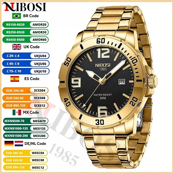 NIBOSI-Montre-bracelet à quartz étanche pour homme, marque de luxe, affaires Shoous, horloge masculine, calendrier, 2023|18,90 €|OKKO MODE