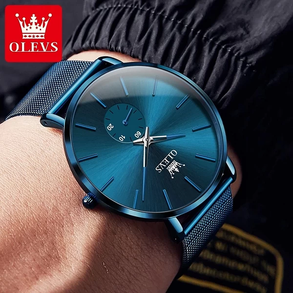 OLEVS-Montre à Quartz Ultra Fine pour Homme, Chronographe Étanche, Mode Minimaliste, Bracelet en Acier Maillé, Nouveau, 7.5mm|27,60 €|OKKO MODE