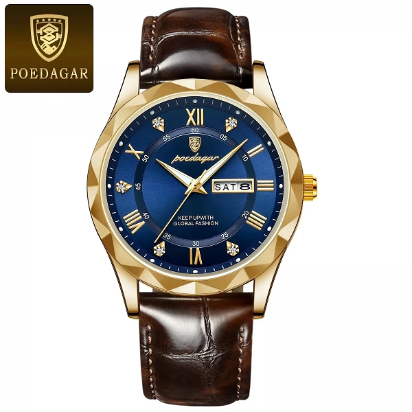 POEDAGAR-Montre-Bracelet de Luxe en Cuir pour Homme d'Affaires, Étanche, Shoous, Date, Semaine, Horloge à Quartz|18,99 €|OKKO MODE