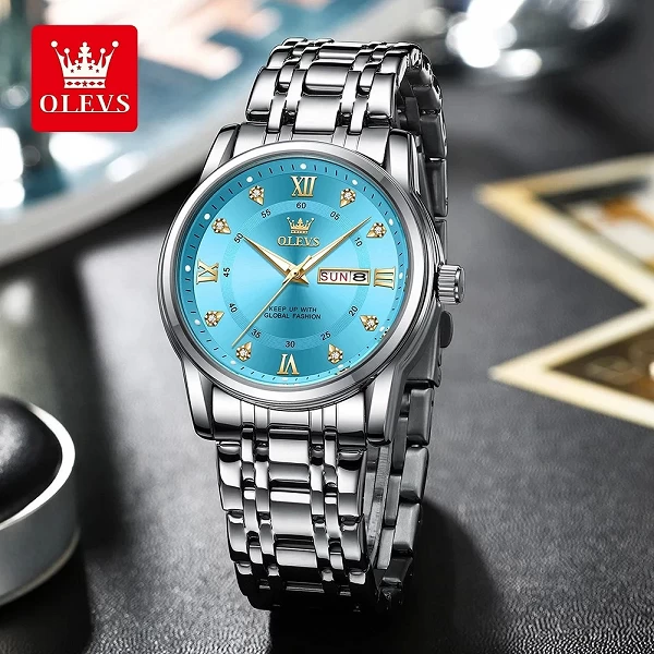 OLEVS-Montre à quartz étanche bleue pour homme, acier inoxydable, montre-bracelet Shoous, luxe, haut, original|15,98 €|OKKO MODE