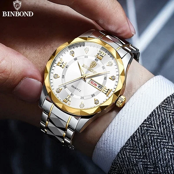 BINBOND-Montre-bracelet à quartz étanche pour homme, horloge de sport, semaine et date, mode de luxe, affaires, B2521|11,03 €|OKKO MODE