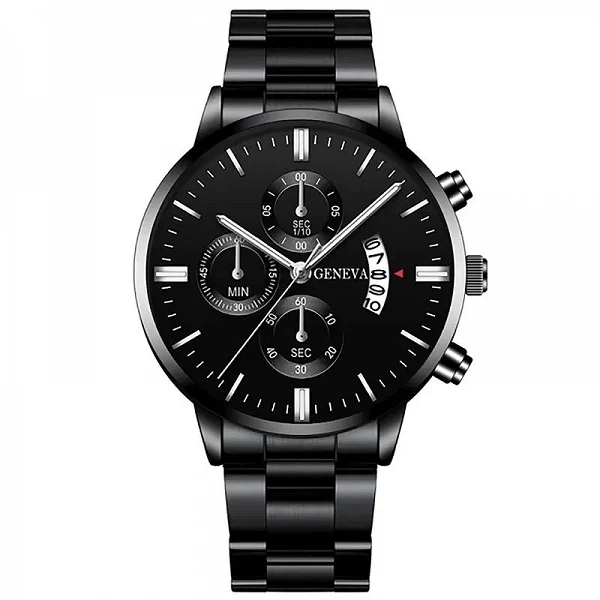 Montre-bracelet à quartz en acier inoxydable noir pour hommes, horloge d'affaires, calendrier de luxe, mode|5,03 €|OKKO MODE