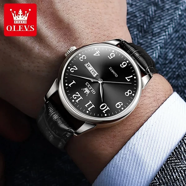 OLEVS-Montre classique à quartz avec bracelet en cuir pour homme, montres-bracelets à cadran numérique, montres d'affaires décon|17,15 €|OKKO MODE