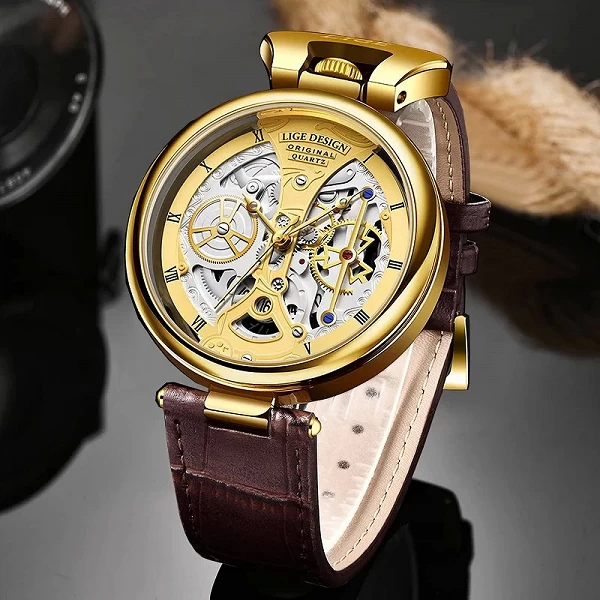 LIGE-Montre de sport chronographe en cuir marron étanche pour homme, montres de marque supérieure, horloge de luxe, mode, date, |28,80 €|OKKO MODE