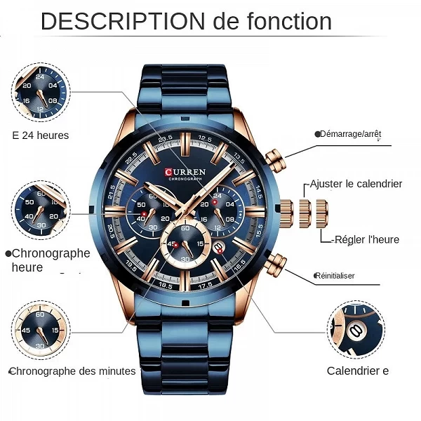 CURREN Montre de Sport à Quartz Étanche pour Homme, Accessoire de Marque de Luxe de Haut Niveau, Entièrement en Acier, Outil d'H|18,92 €|OKKO MODE