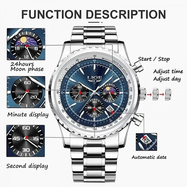 LIGE-Montre à quartz étanche pour homme, montre-bracelet de sport, chronographe, date, marque supérieure, luxe, nouveau, 2024|15,91 €|OKKO MODE