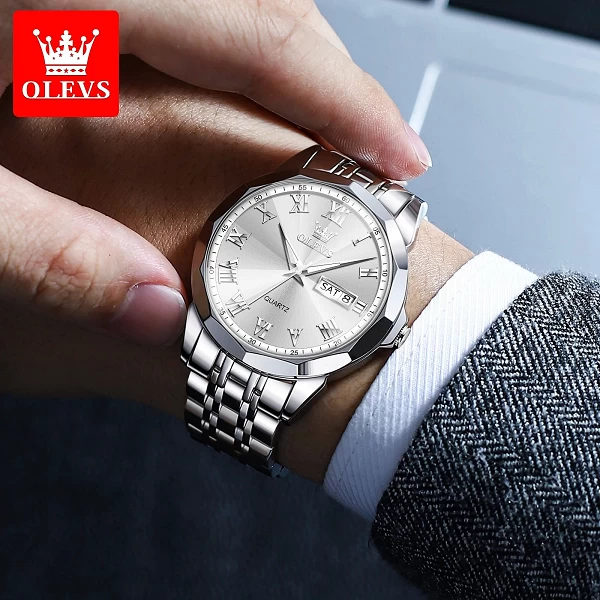 OLEVS-Montre-bracelet à quartz en acier inoxydable étanche pour homme, montres décontractées, montre de luxe, haute qualité, mei|18,92 €|OKKO MODE