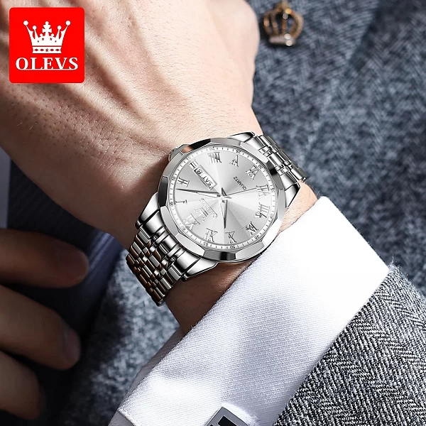 OLEVS-Montre-bracelet à quartz en acier inoxydable étanche pour homme, montres décontractées, montre de luxe, haute qualité, mei|18,92 €|OKKO MODE