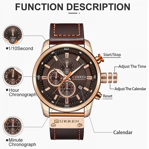 CURREN – montre de sport en cuir pour homme, chronographe, à Quartz, style militaire|16,80 €|OKKO MODE