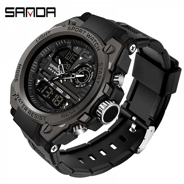 SANDA-Montre à quartz analogique de luxe pour homme, style G, sport, militaire, numérique, LED, étanche 50m, horloge masculine, |11,95 €|OKKO MODE