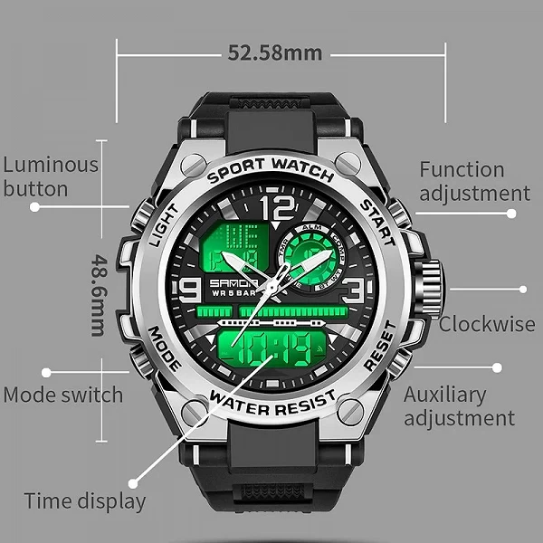 SANDA-Montre à quartz analogique de luxe pour homme, style G, sport, militaire, numérique, LED, étanche 50m, horloge masculine, |11,95 €|OKKO MODE