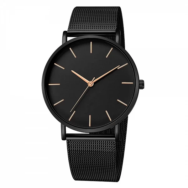 Montres : Bracelet en acier inoxydable à quartz pour dame, métal et maille noire|3,98 €|OKKO MODE