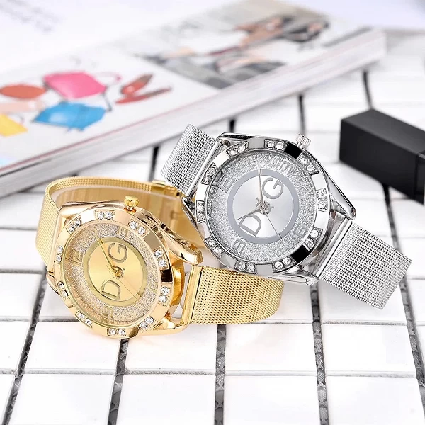 Montres de Luxe - Montre à Quartz en Cristal pour Femme, Acier Inoxydable Or et Argent|4,00 €|OKKO MODE