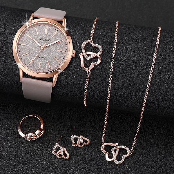 Montre à quartz avec bracelet en cuir pour femme, diamant, cœur, ensemble de bijoux, décontracté, cadran 256, mode, sans boîte, |4,00 €|OKKO MODE