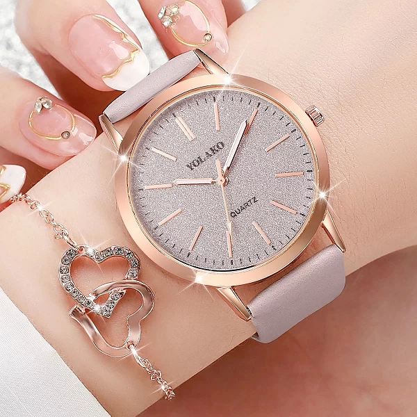 Montre à quartz avec bracelet en cuir pour femme, diamant, cœur, ensemble de bijoux, décontracté, cadran 256, mode, sans boîte, |4,00 €|OKKO MODE