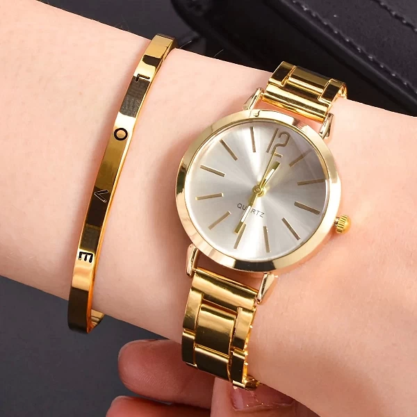 Montre à quartz en alliage numérique simple pour dames, bracelet LOVE, mode, ensemble de 2 pièces|5,03 €|OKKO MODE