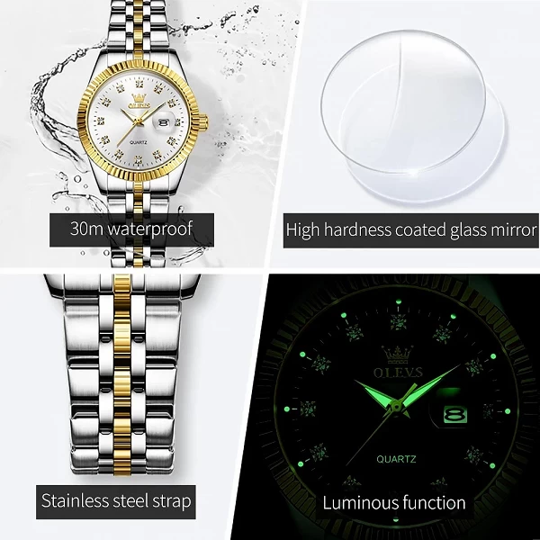 Montres Femme - Bracelet à Quartz Étanche, Acier Inoxydable, Affichage Date, Robe Elégante|29,03 €|OKKO MODE