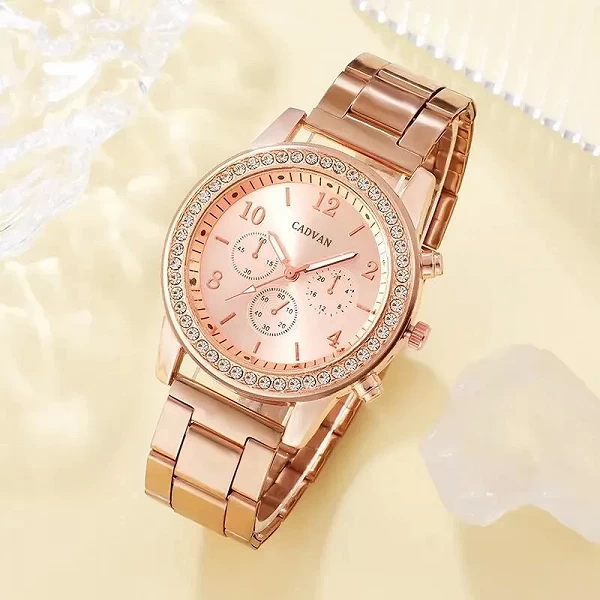 Bijoux de Luxe- Ensemble 6 Pièces en Or Rose avec Montre, Anneau, Collier et Boucles d'Oreilles Strass pour Femmes|5,00 €|OKKO MODE