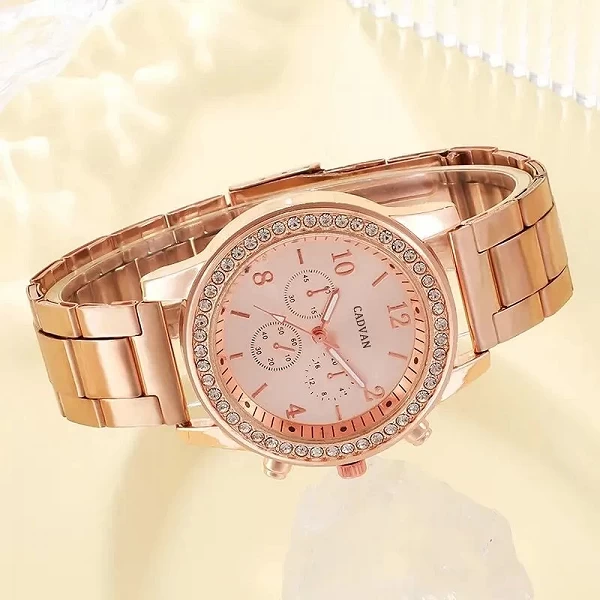 Bijoux de Luxe- Ensemble 6 Pièces en Or Rose avec Montre, Anneau, Collier et Boucles d'Oreilles Strass pour Femmes|5,00 €|OKKO MODE