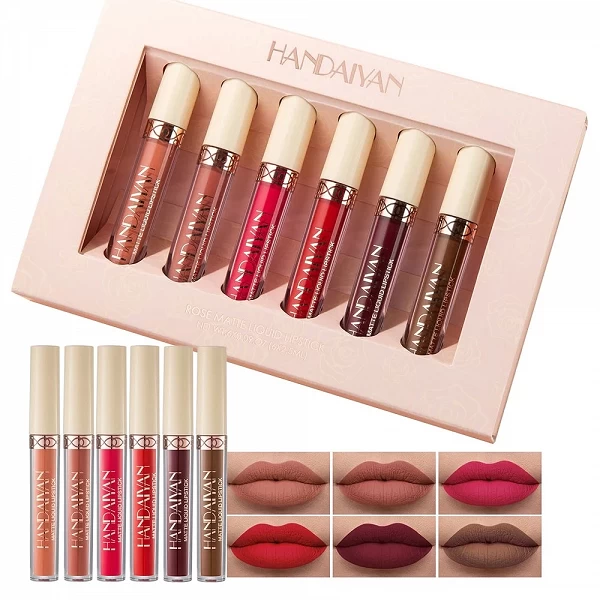 Coffret cadeau de maquillage liquide pour femme, 256 ensembles de rouge à lèvres, 6 couleurs nude, tasse antiarina, ne se décolo|5,04 €|OKKO MODE