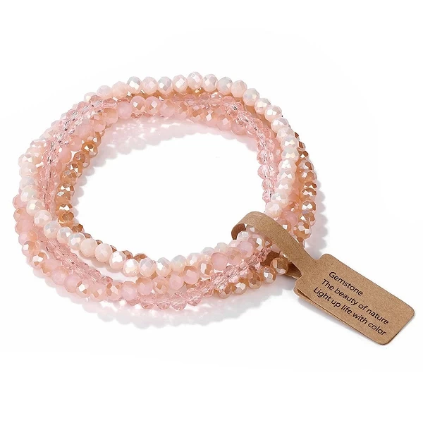 Bracelets en perles de cristal colorées pour femmes - Bracelet élastique d'été, cadeau bijoux, ensemble 4 pièces|5,46 €|OKKO MODE