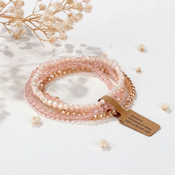 Bracelets en perles de cristal colorées pour femmes - Bracelet élastique d'été, cadeau bijoux, ensemble 4 pièces|5,46 €|OKKO MODE