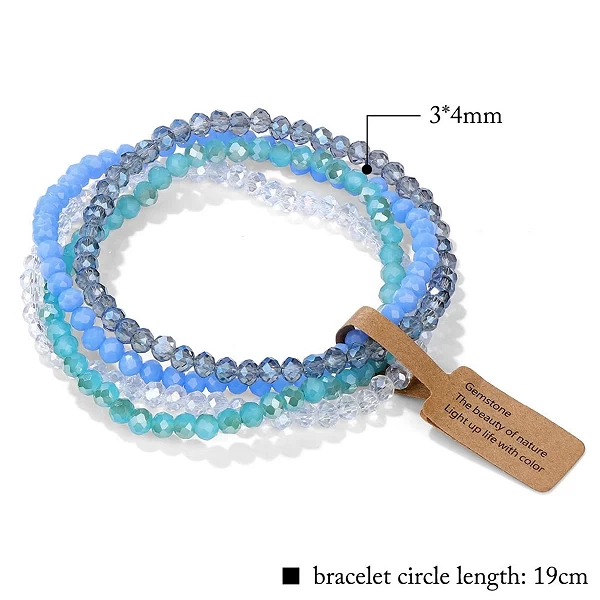 Bracelets en perles de cristal colorées pour femmes - Bracelet élastique d'été, cadeau bijoux, ensemble 4 pièces|5,46 €|OKKO MODE