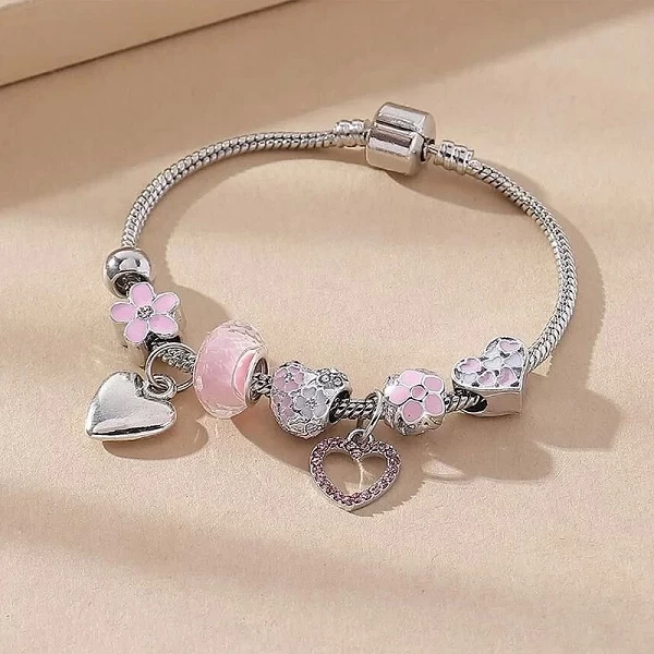 Bracelet à breloques coeur d'amour été rose blanc cristal perle argent or|4,29 €|OKKO MODE